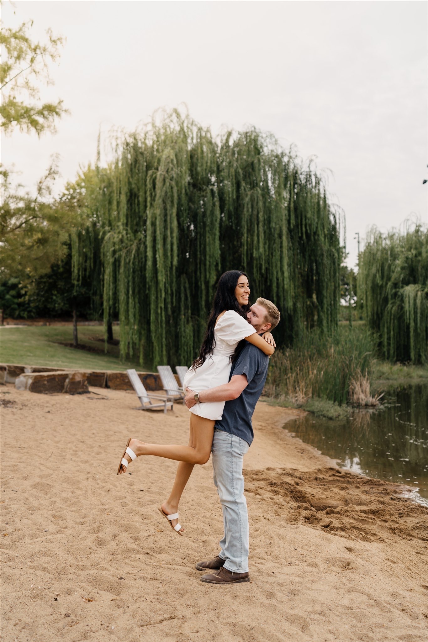 Bride spinning in a flowy dress outdoors at golden hour