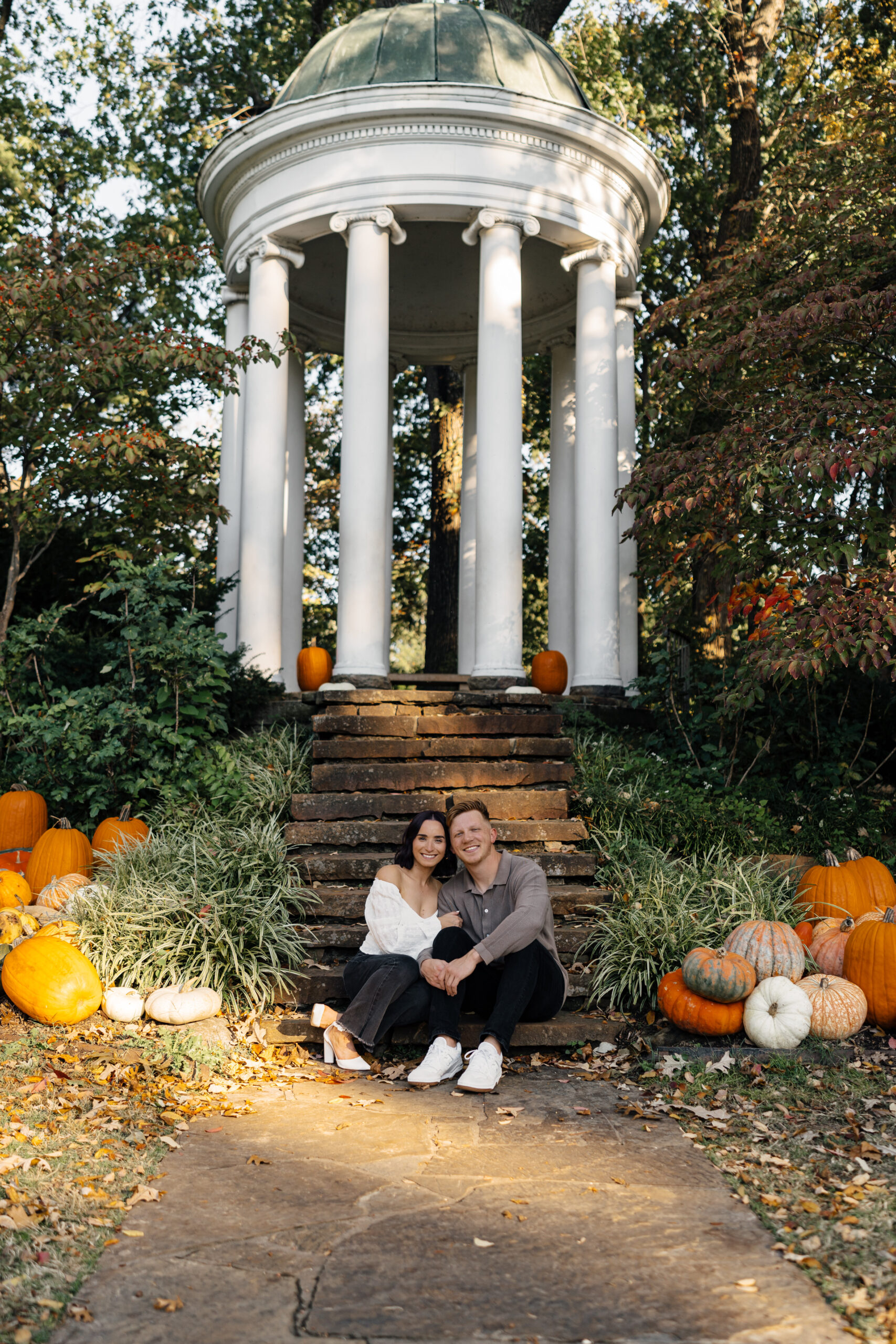 Intimate engagement moment captured at the Philbrook Museum in Tulsa during October.