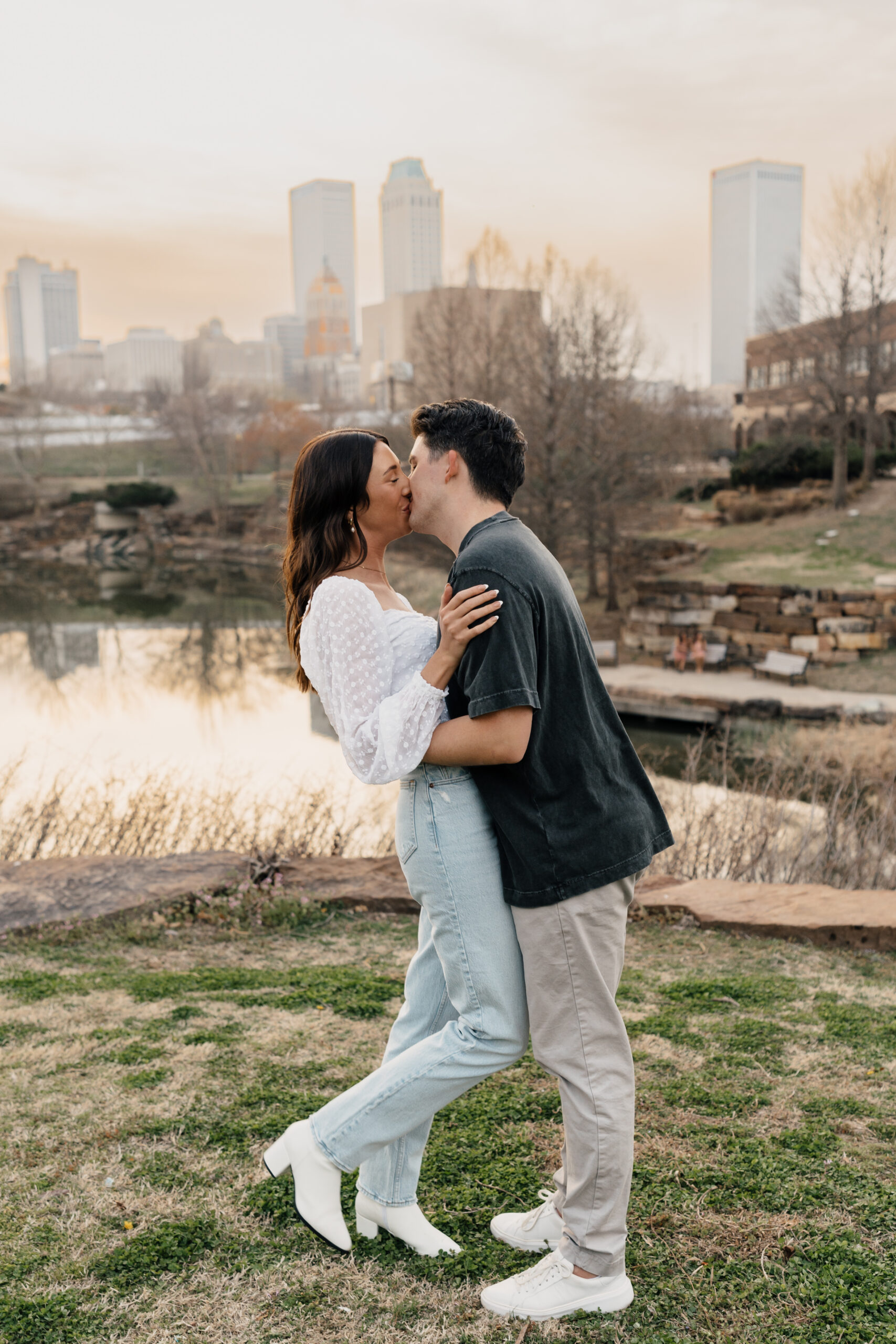 Romantic urban engagement session at Centennial Park, Tulsa
