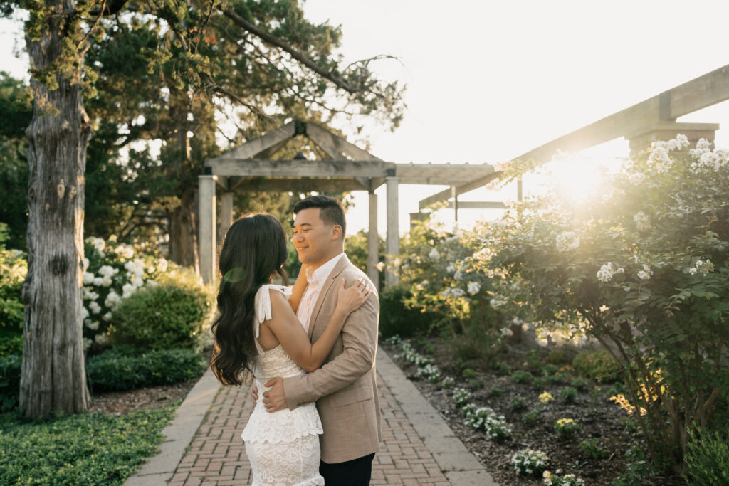 Sentimental engagement portraits at The Mansion at Woodward Park where the couple’s wedding will be held