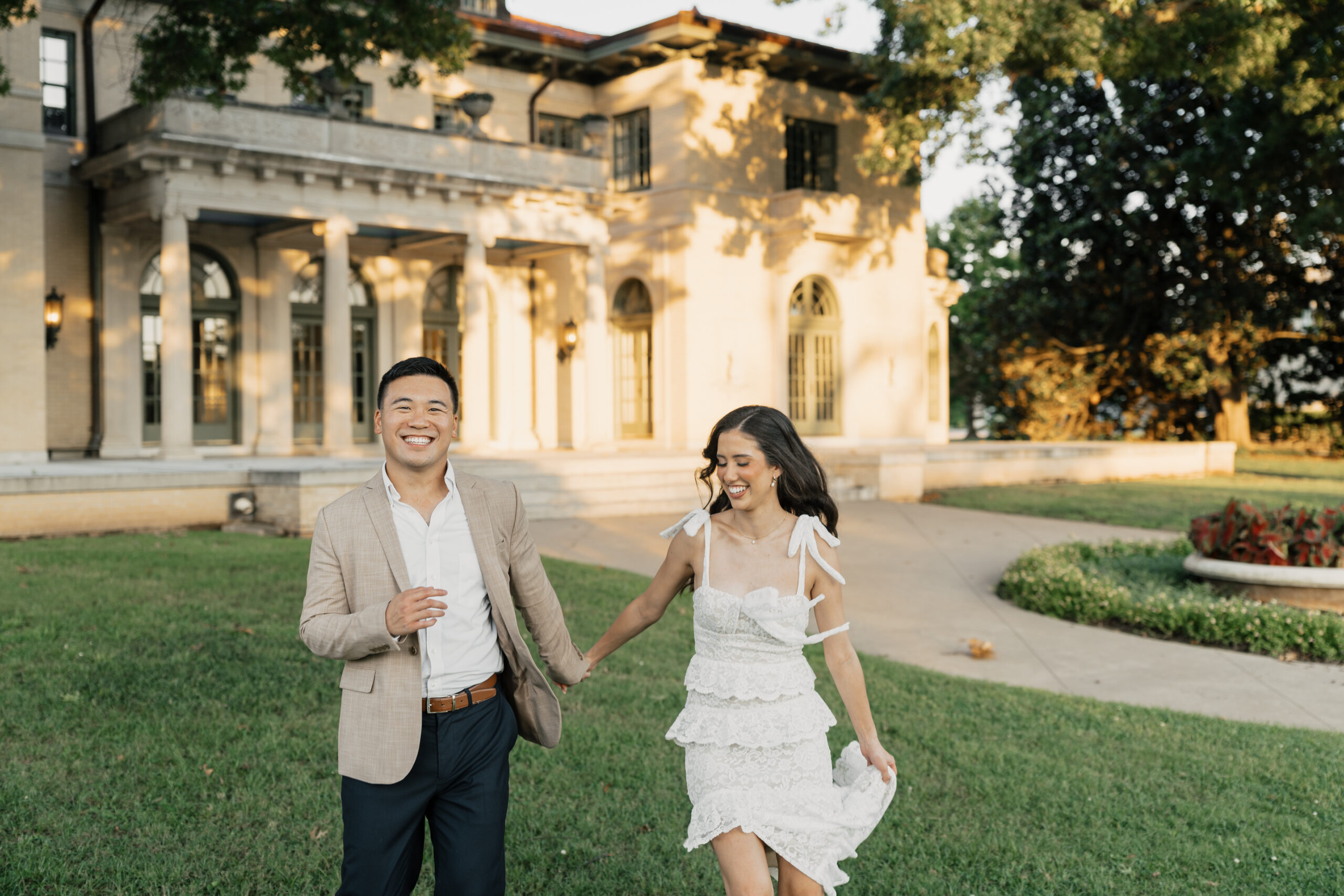 Playful engagement session at Woodward Park in Tulsa