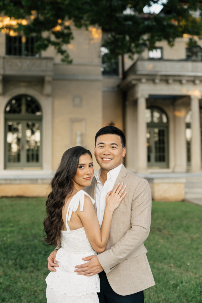 Timeless engagement photo shoot at Woodward Park’s rose garden
