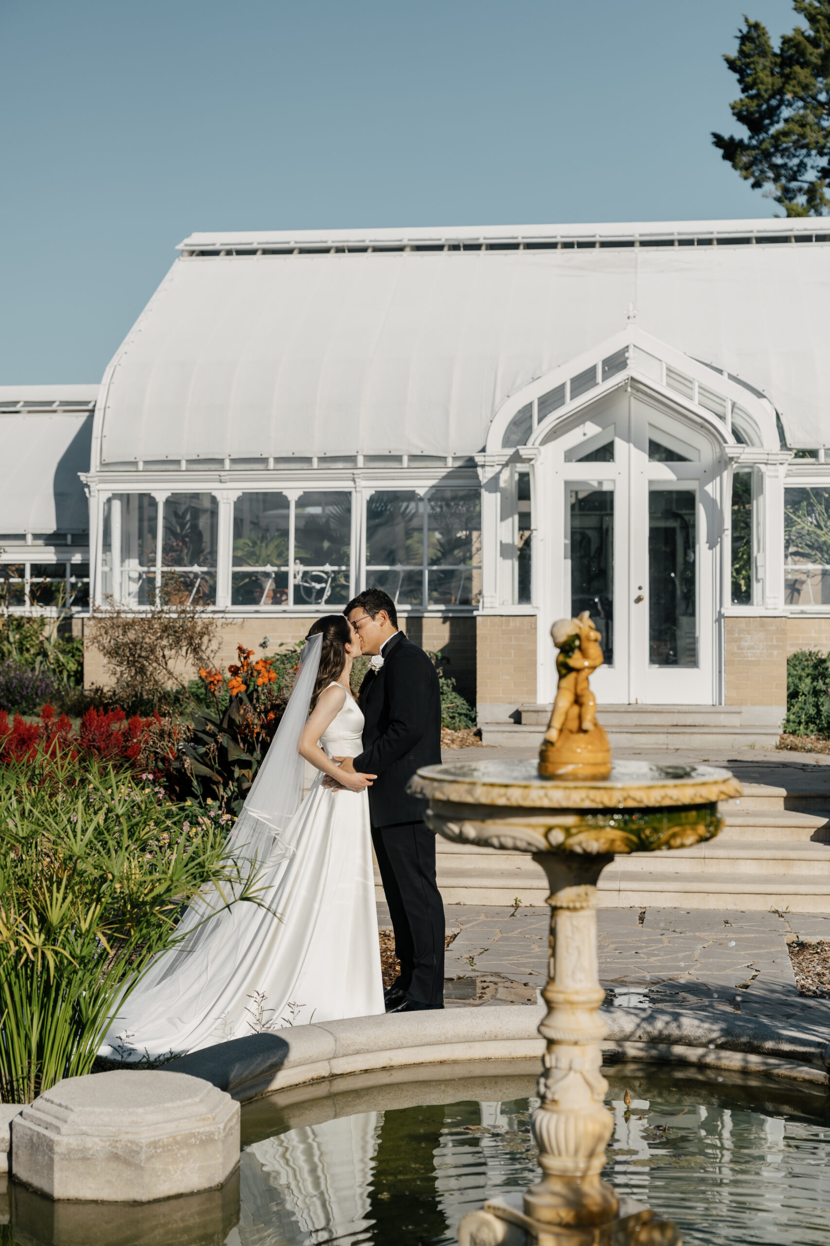 Outdoor wedding portraits in Tulsa Rose Garden