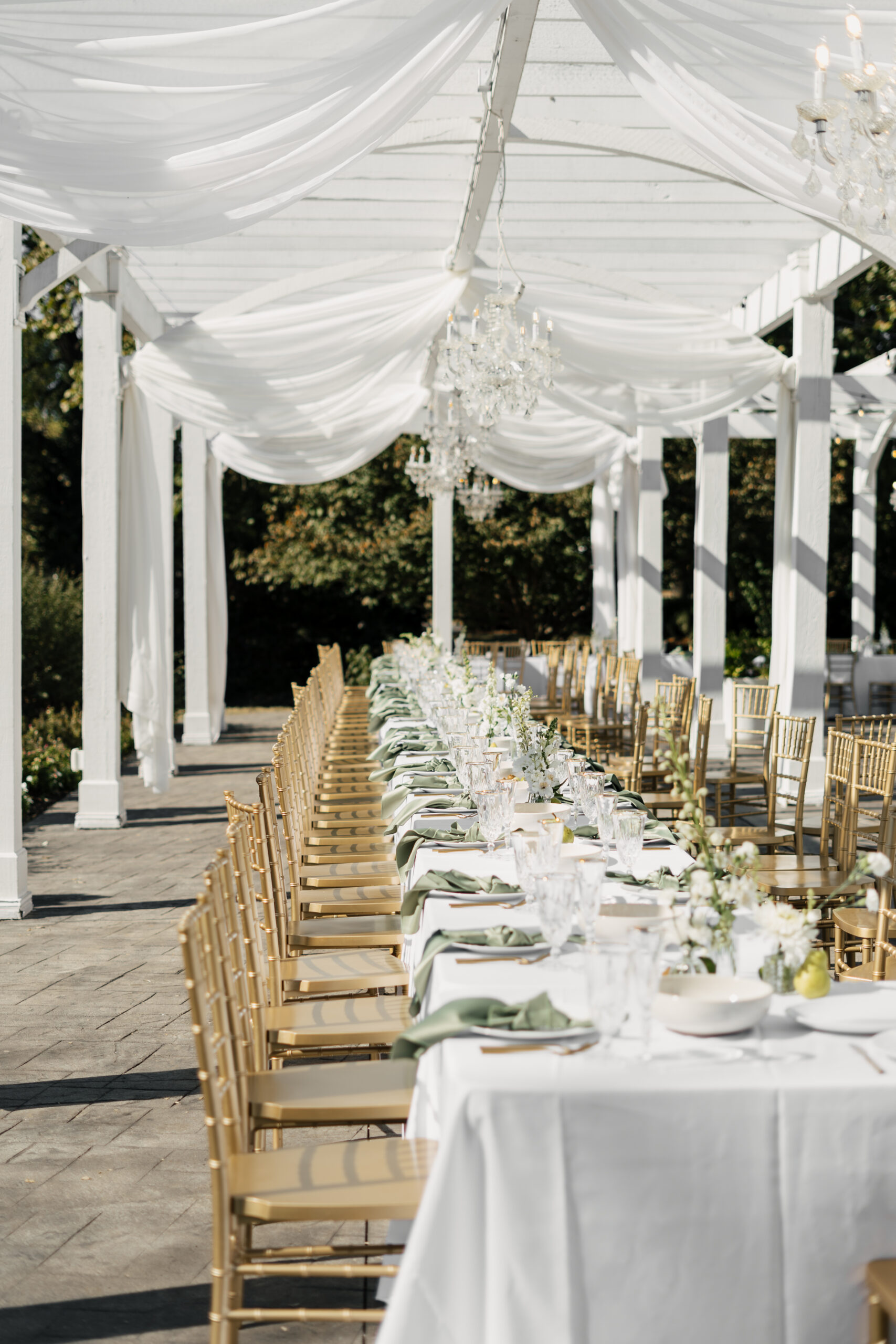 Green and white tablescape at Haseltine Estate wedding reception