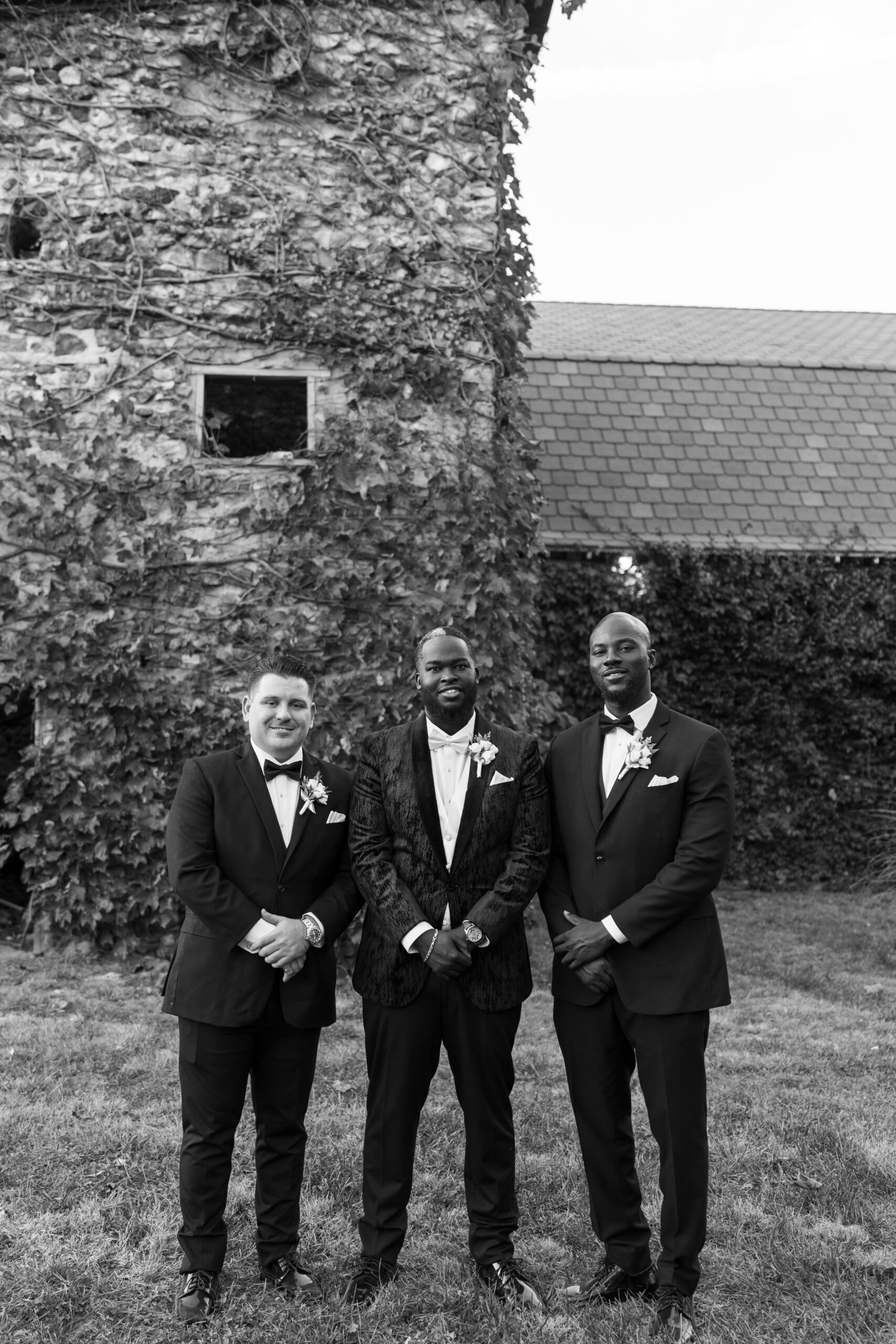 	Groomsmen in tuxedos from Tuxedo Den at Haseltine Estate wedding