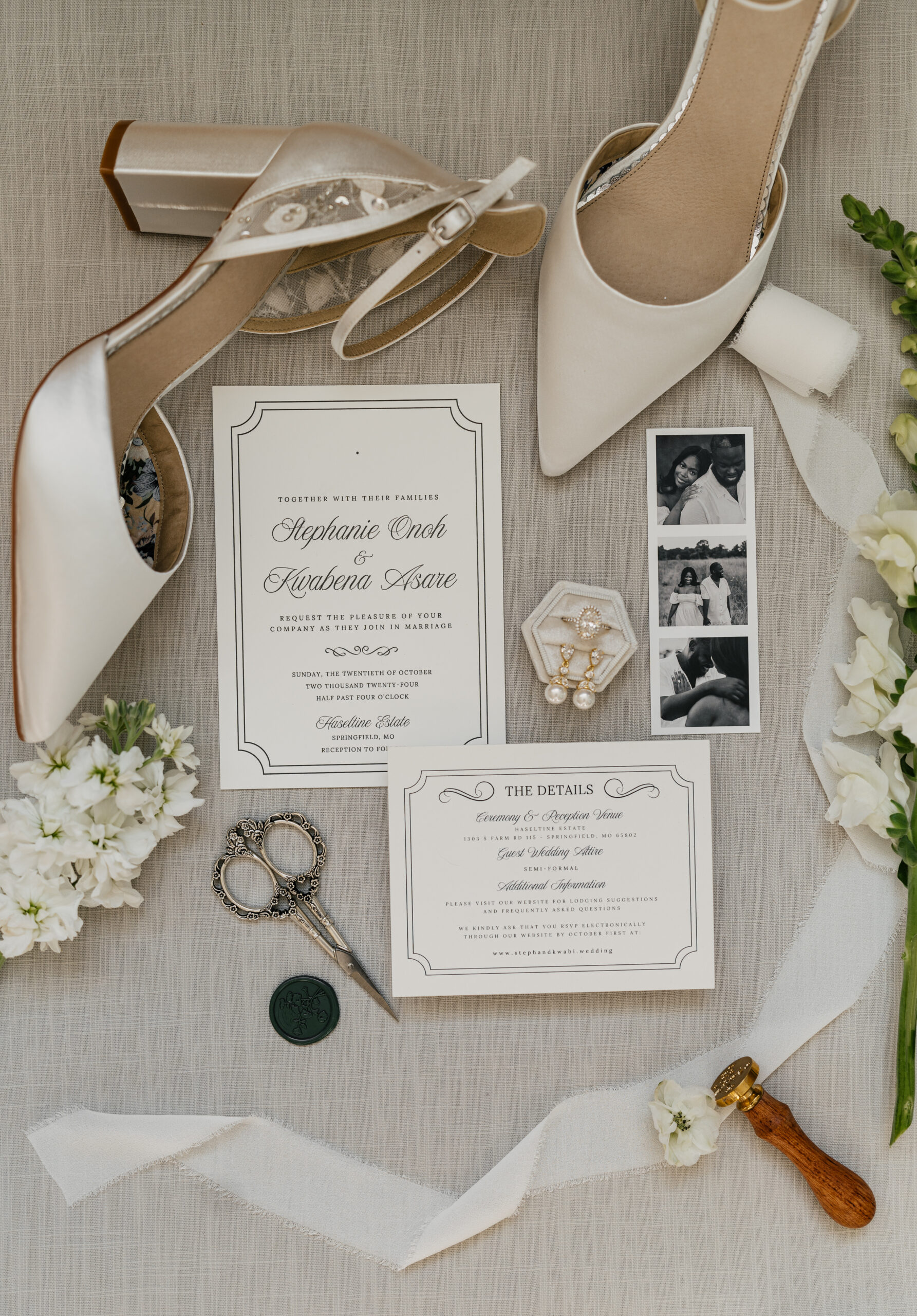 Bridal details flat lay with invitations by Tog.ink