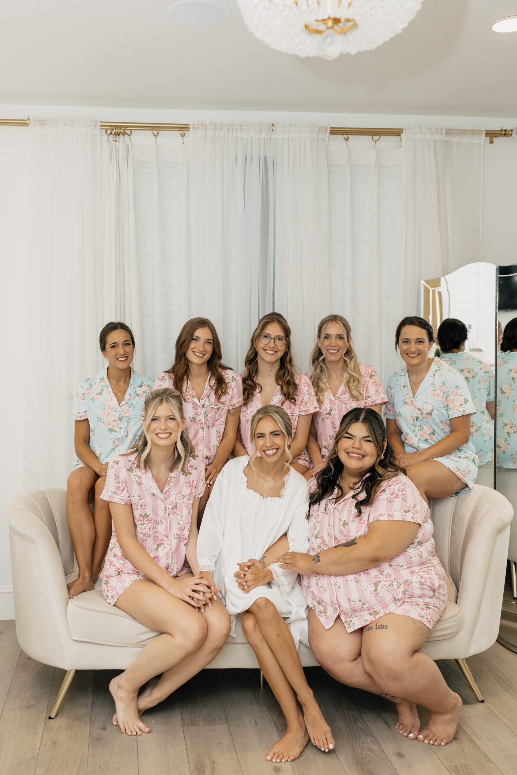 Bride getting ready at Tulsa wedding with bridesmaids