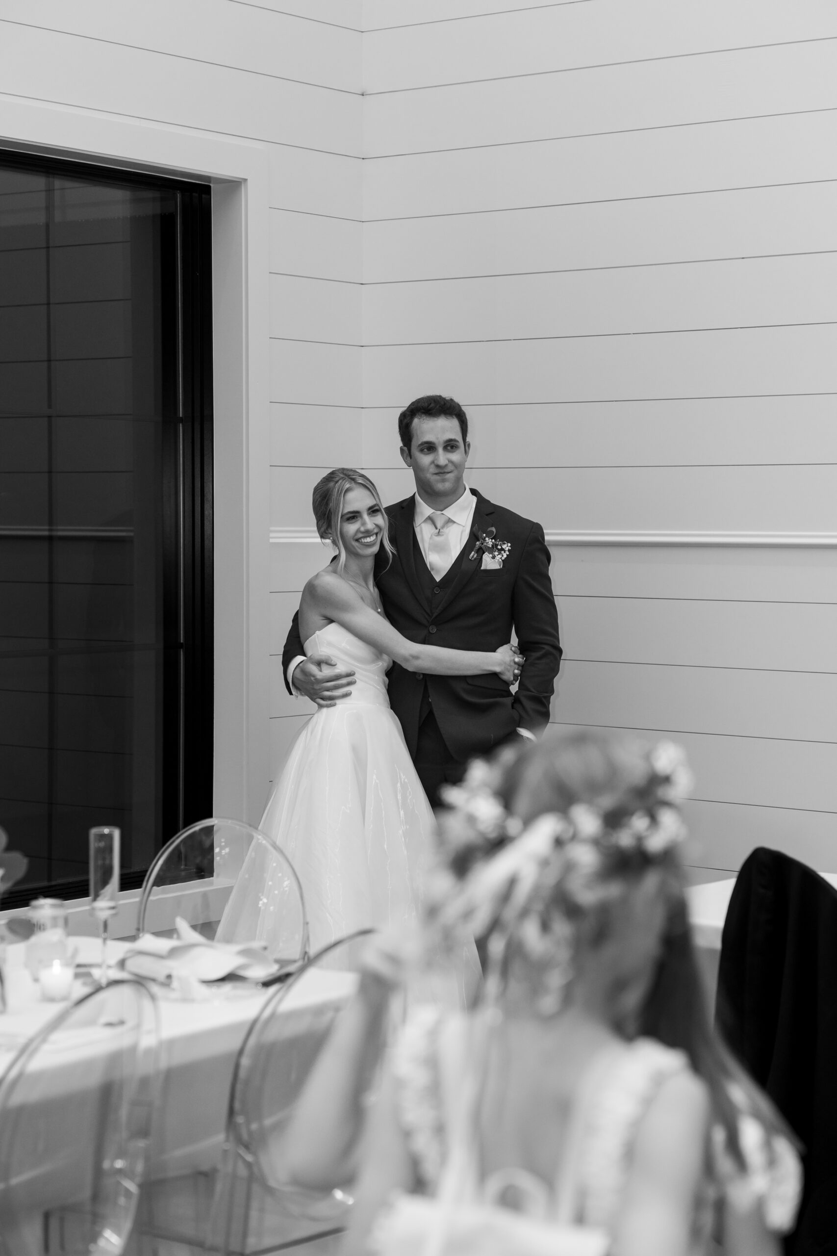Emotional bride and groom