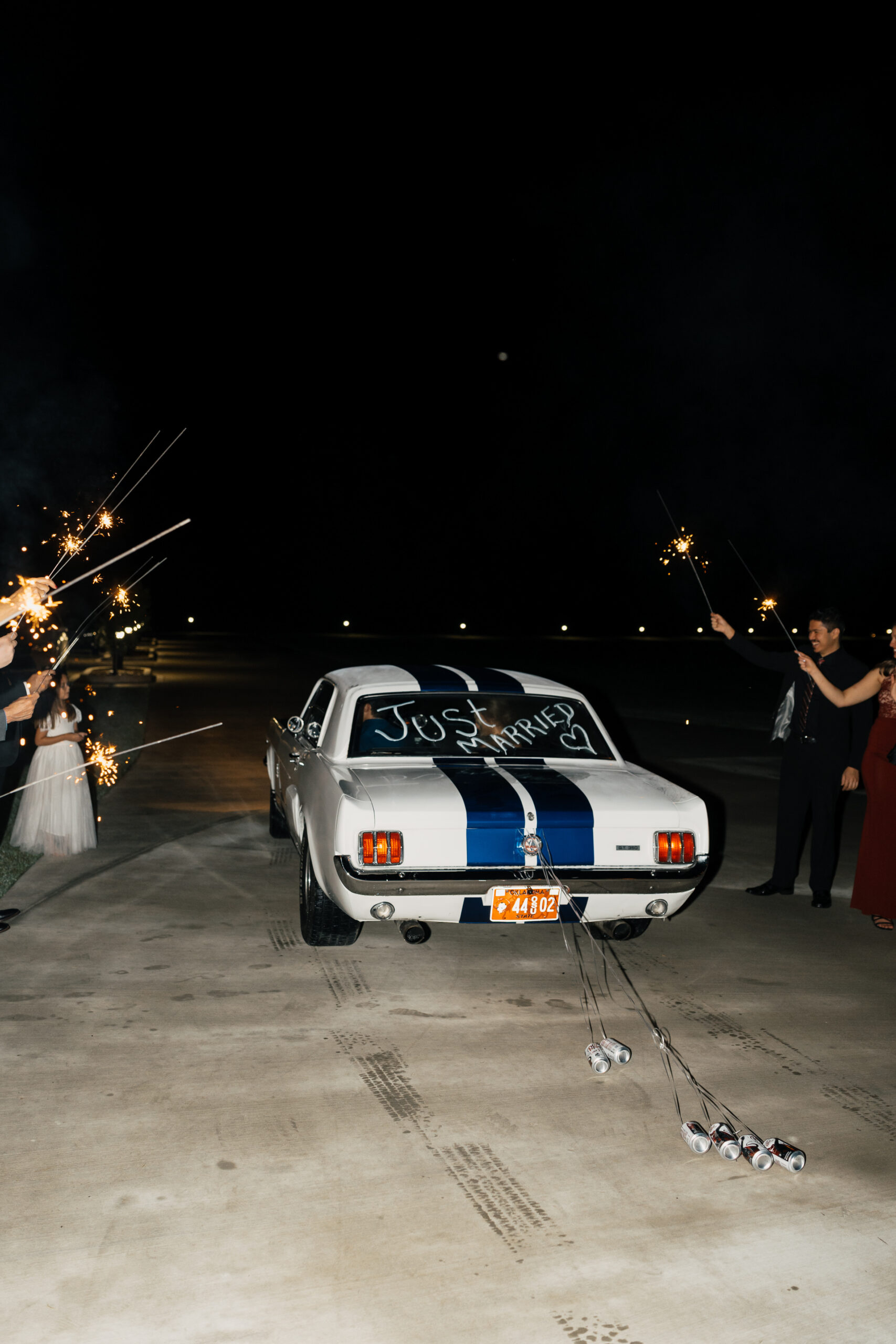 Classic getaway car wedding 
