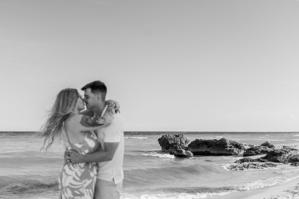 Sunset beach portraits before the wedding at Sandos Playacar