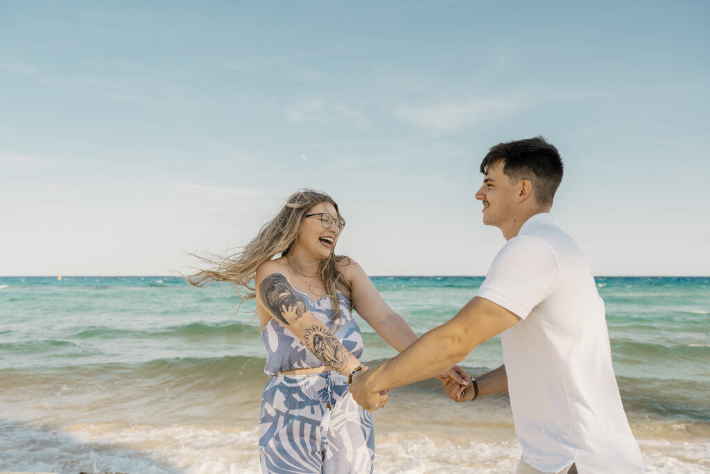 Joyful beach engagement-style session in Playa del Carmen