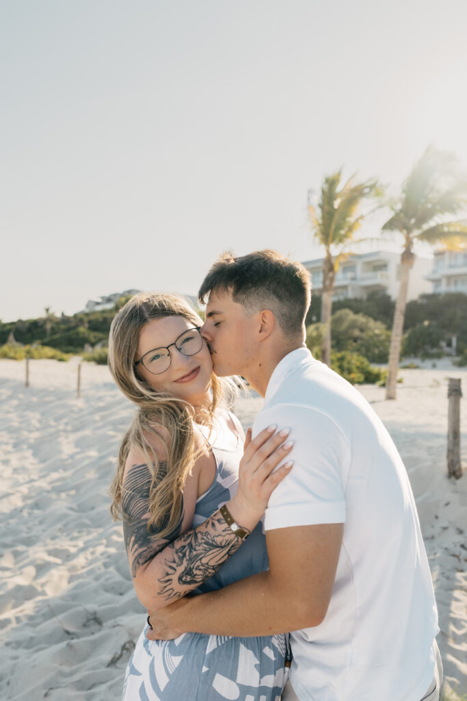 Intimate resort session for engaged couple at Sandos Playacar