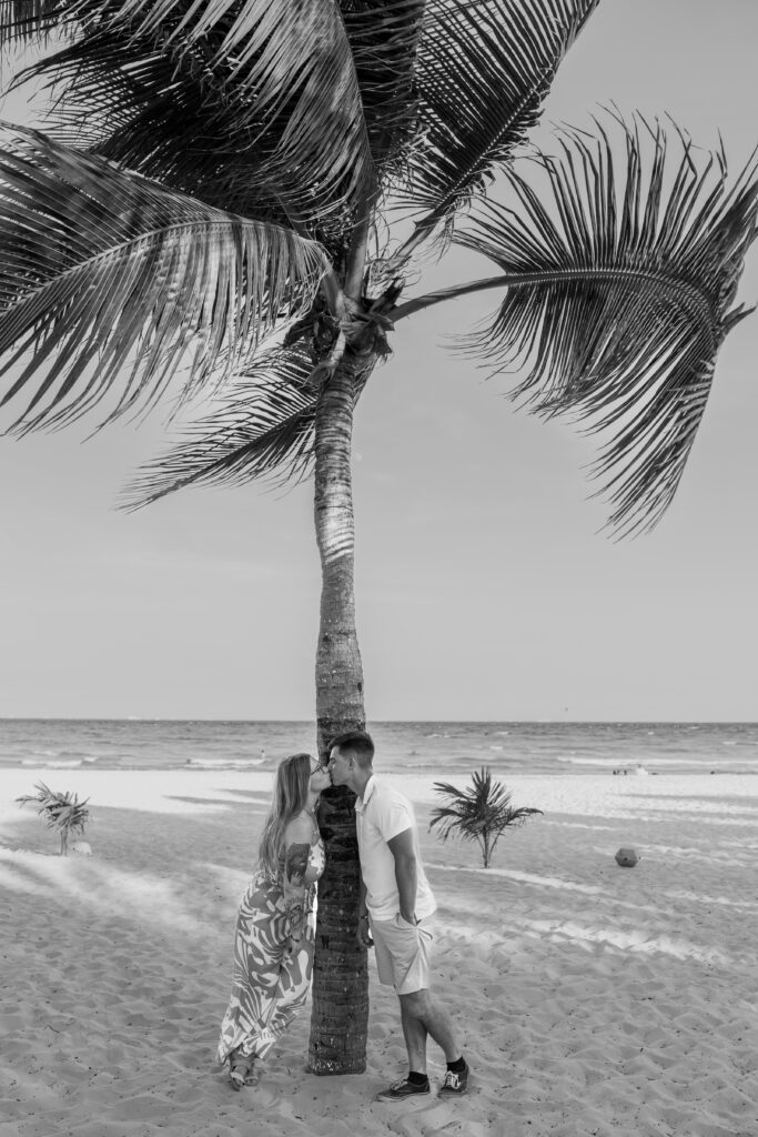 Sunset walking photos along beach for couple