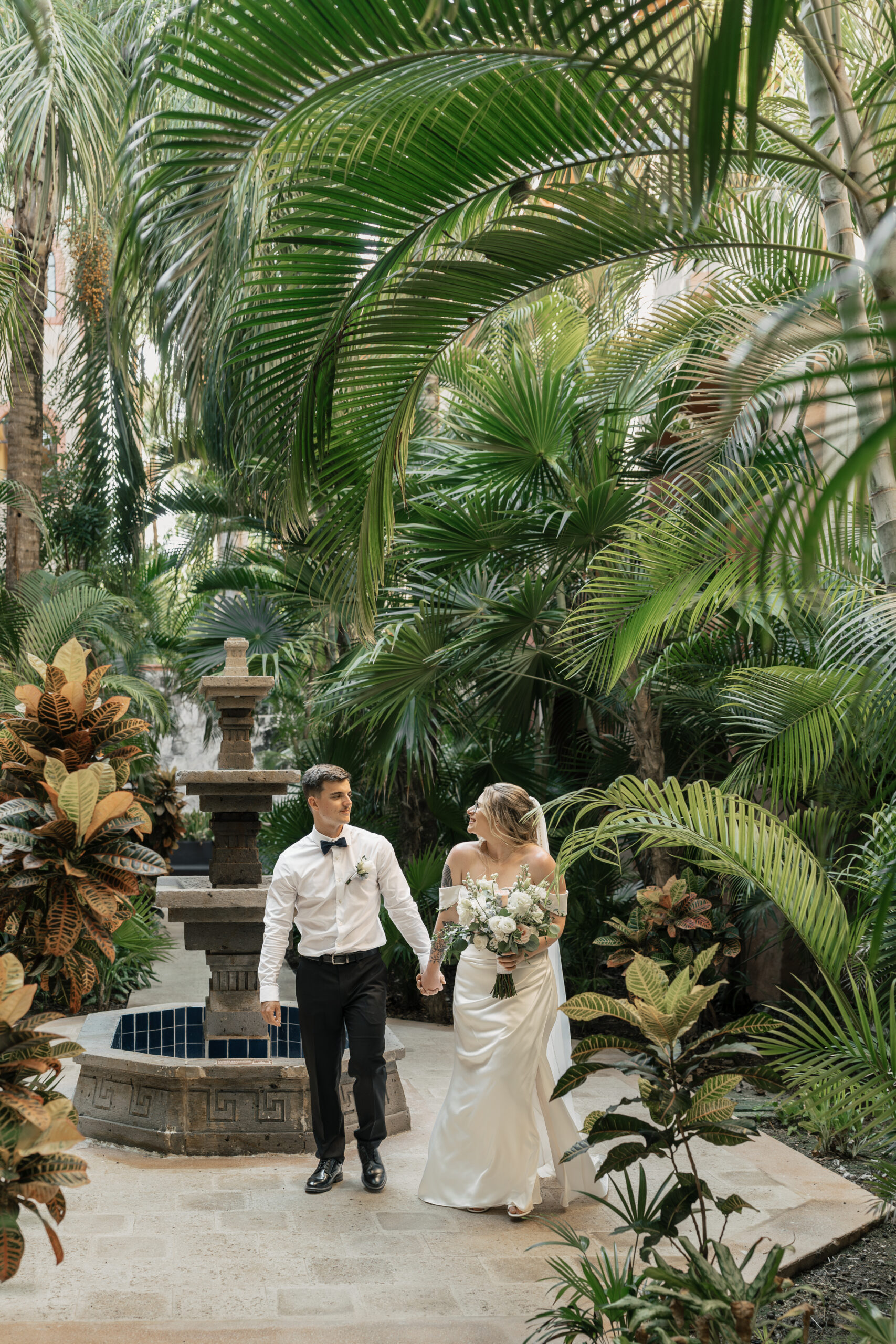 Couple sharing a romantic moment during a destination wedding