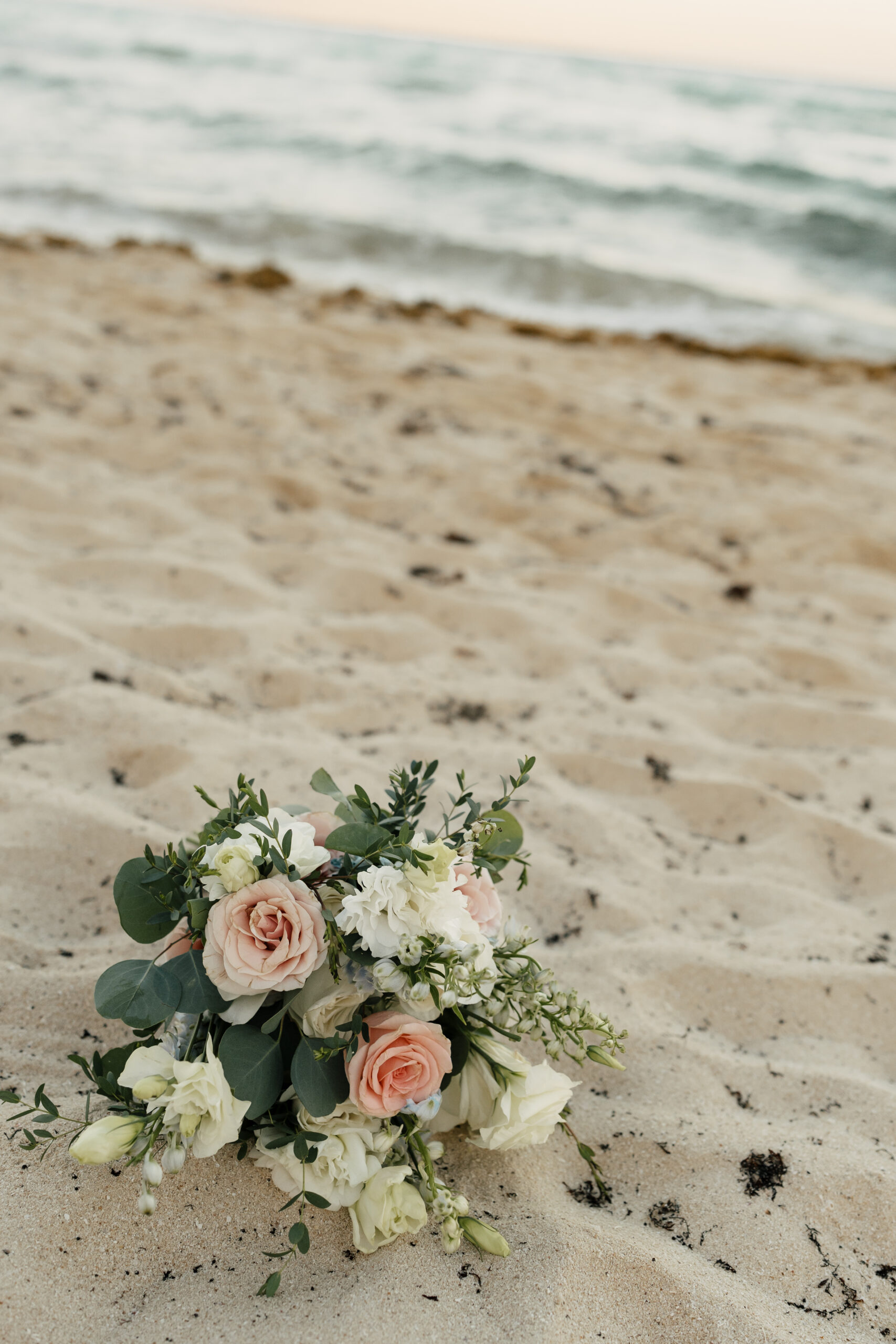 Mexico beach wedding bouquet with pastel flowers