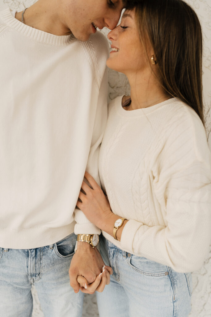 Romantic winter stroll during holiday session in Tulsa