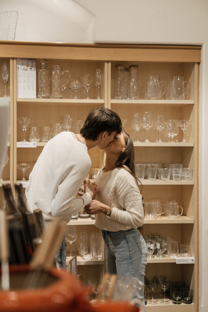 Couple browsing decorated storefronts in Utica Square Tulsa